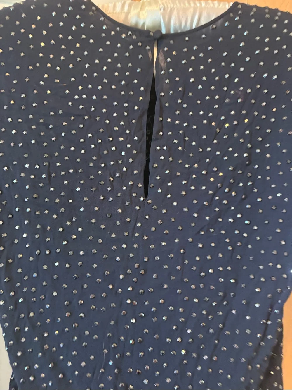 Pamela Dennis Navy Short Sleeve Sequin Dot Top